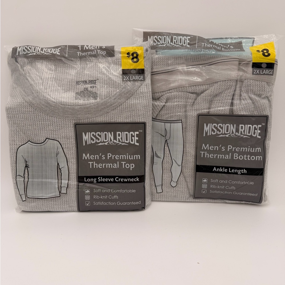 Mission Ridge Men's Premium Thermal Top and Bottom Set - Gray 2X Large